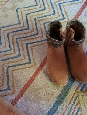George Tan Suede Ankle Booties with Knit Cuff